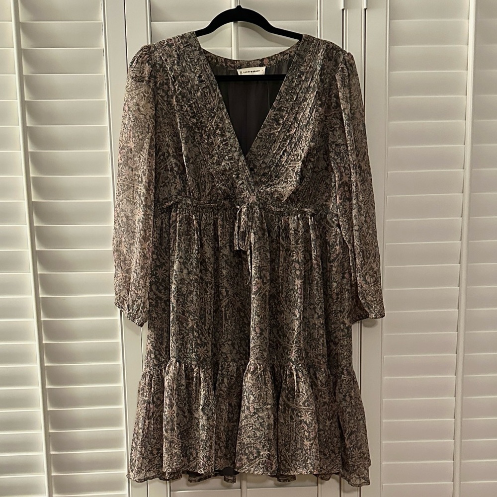 Lucky Brand Floral Paisley Lurex V-Neck Dress L - Picture 2 of 7